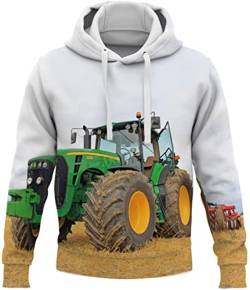 Amacigana 3D Traktor- Jungen Hoodie - Kapuze, Kängurutasche, Herren Hoodie Sweat-Jacke Mit Kapuze Langarm, Print-Pulli (Traktor 2#,140) von Amacigana