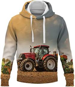 Amacigana 3D Traktor- Jungen Hoodie - Kapuze, Kängurutasche, Herren Hoodie Sweat-Jacke Mit Kapuze Langarm, Print-Pulli (Traktor 9#,120) von Amacigana