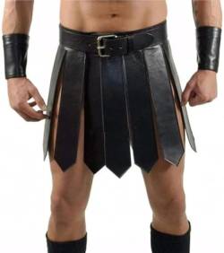 Amacigana Herren Lederrock Herren Mittelalterlich Gladiator PU-Lederrock Römisch Krieger Taillengürtel Stil Rockgürtel Halloween Cosplay Party Kostüm (A1,L) von Amacigana