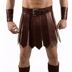 Amacigana Herren Lederrock Herren Mittelalterlich Gladiator PU-Lederrock Römisch Krieger Taillengürtel Stil Rockgürtel Halloween Cosplay Party Kostüm (A2,L) von Amacigana