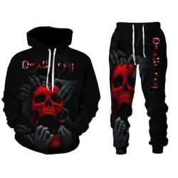 Amacigana Herren Totenkopf 2 Stück Trainingsanzug Set jogginganzug 3D Kapuzenpullover Zweiteiliges Set Skull Pattern Hoodie und Hose Trainingsanzug (Herren1,3XL) von Amacigana