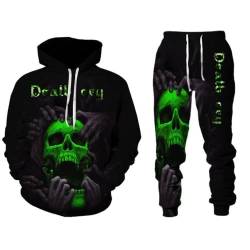 Amacigana Herren Totenkopf 2 Stück Trainingsanzug Set jogginganzug 3D Kapuzenpullover Zweiteiliges Set Skull Pattern Hoodie und Hose Trainingsanzug (Herren2,4XL) von Amacigana