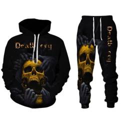 Amacigana Herren Totenkopf 2 Stück Trainingsanzug Set jogginganzug 3D Kapuzenpullover Zweiteiliges Set Skull Pattern Hoodie und Hose Trainingsanzug (Herren3,5XL) von Amacigana