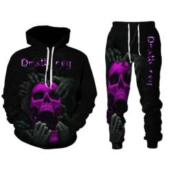 Amacigana Herren Totenkopf 2 Stück Trainingsanzug Set jogginganzug 3D Kapuzenpullover Zweiteiliges Set Skull Pattern Hoodie und Hose Trainingsanzug (Herren4,3XL) von Amacigana