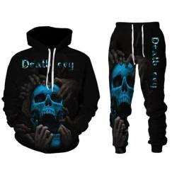 Amacigana Herren Totenkopf 2 Stück Trainingsanzug Set jogginganzug 3D Kapuzenpullover Zweiteiliges Set Skull Pattern Hoodie und Hose Trainingsanzug (Herren5,5XL) von Amacigana