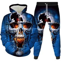 Amacigana Skelett Herren 2 Stück Trainingsanzug Set 3D Totenkopf Print Outfit Rock Hoodie Sweatshirt Jogginghose Casual Pullover Sportanzüge (skull 1,XL) von Amacigana