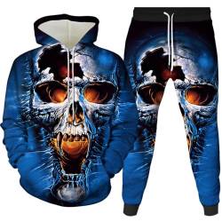 Amacigana Skelett Herren 2 Stück Trainingsanzug Set 3D Totenkopf Print Outfit Rock Hoodie Sweatshirt Jogginghose Casual Pullover Sportanzüge (skull 1,XXL) von Amacigana