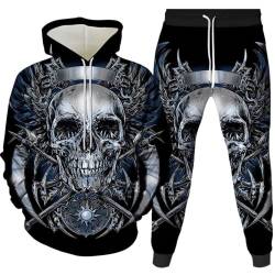 Amacigana Skelett Herren 2 Stück Trainingsanzug Set 3D Totenkopf Print Outfit Rock Hoodie Sweatshirt Jogginghose Casual Pullover Sportanzüge (skull 2,6XL) von Amacigana