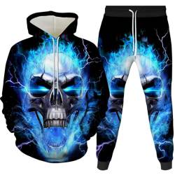 Amacigana Skelett Herren 2 Stück Trainingsanzug Set 3D Totenkopf Print Outfit Rock Hoodie Sweatshirt Jogginghose Casual Pullover Sportanzüge (skull 3,3XL) von Amacigana