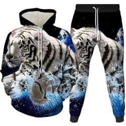 Amacigana Tiger Kapuzenpullover Hoodie 3D Drucken Tier Kapuzenpullover + Jogginghose Jogginganzug Sportanzug Jogging Sweatshirt Hose (08,XL) von Amacigana