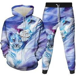 Amacigana Tiger Kapuzenpullover Set 3D Drucken Wolf Kapuzenpullover + Jogginghose Jogginganzug Sportanzug Männer Jogging Sweatshirt Hose (tiger 2,XL) von Amacigana