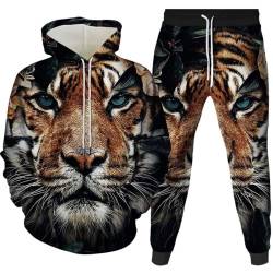 Amacigana Tiger Kapuzenpullover Set 3D Drucken Wolf Kapuzenpullover + Jogginghose Jogginganzug Sportanzug Männer Jogging Sweatshirt Hose (tiger 3,6XL) von Amacigana