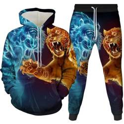 Amacigana Tiger Kapuzenpullover Set 3D Drucken Wolf Kapuzenpullover + Jogginghose Jogginganzug Sportanzug Männer Jogging Sweatshirt Hose (tiger 4,S) von Amacigana