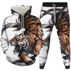 Amacigana Tiger Kapuzenpullover Set 3D Drucken Wolf Kapuzenpullover + Jogginghose Jogginganzug Sportanzug Männer Jogging Sweatshirt Hose (tiger 6,3XL) von Amacigana