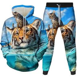 Amacigana Tiger Kapuzenpullover Set 3D Drucken Wolf Kapuzenpullover + Jogginghose Jogginganzug Sportanzug Männer Jogging Sweatshirt Hose (tiger 8,XXL) von Amacigana