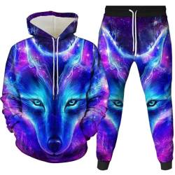 Amacigana Wolf Hoodie und Hose Herren Tier 3D-Druck lose Pullover + Jogginghose Trainingsanzug Hausanzug Joggingsuit (wolf 1,S) von Amacigana