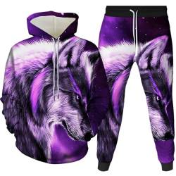 Amacigana Wolf Hoodie und Hose Herren Tier 3D-Druck lose Pullover + Jogginghose Trainingsanzug Hausanzug Joggingsuit (wolf 2,XL) von Amacigana