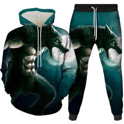 Amacigana Wolf Hoodie und Hose Herren Tier 3D-Druck lose Pullover + Jogginghose Trainingsanzug Hausanzug Joggingsuit (wolf 7,L) von Amacigana