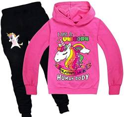 Unicorn trainingsanzug Mädchen Gedruckt Hoodie Kinder Kapuzenpullover Anzug Langarm Pullover Sweatshirt Und Sweatpants (F05,140) von Amacigana
