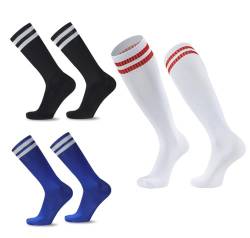 3 Paar Kinder Fußballsocken, Fußballsocken Sportsocken Kinder Unisex, Atmungsaktive Sportsocken Trainingssocken Elastische Socken für Jungen Mädchen von 5-12 Jahren für Fußballtraining, Laufen, Sport von Amacoam