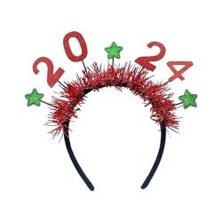Amagogo 2024 Neujahrs-Stirnband, Kopfschmuck, Geschenk, Stern-Stirnband, Kopfbedeckung, Haarreifen für Bühnenaufführung, Halloween, Abschlussball, Party, Rot von Amagogo