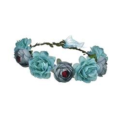 Amagogo Blumen Stirnband, Blumen Stirnband für Frauen, Verstellbare Haargirlande für Frauen, Mädchen Stirnband, Blumenkrone für Haare, Kranz, Blau von Amagogo