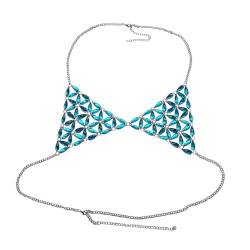 Amagogo Damen-Körperkette, Körperzubehör, Bikini-Harness-Kette, rückenfreie Brustkette, stilvolle Dessous für Sommer-Bauchtanz-Rave, Blau von Amagogo