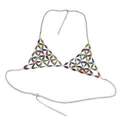 Amagogo Damen-Körperkette, Körperzubehör, Bikini-Harness-Kette, rückenfreie Brustkette, stilvolle Dessous für Sommer-Bauchtanz-Rave, Mehrfarbig von Amagogo