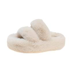 Amagogo Damen Plüsch Hausschuhe Frauen Winter Hausschuhe Rutschfest Flip Flop Flauschig Offene Hausschuhe für Mädchen Frauen Haus Straße, Beige, 38 von Amagogo