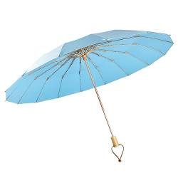Amagogo Faltbarer Regenschirm, Reise-Sonnenschirm, Holzgriff, 16 Rippen, winddicht, Sonnenregenschirm für Rucksackreisen, Wandern, Camping, Outdoor, blau von Amagogo