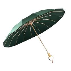 Amagogo Faltbarer Regenschirm, Reise-Sonnenschirm, Holzgriff, 16 Rippen, winddicht, Sonnenregenschirm für Rucksackreisen, Wandern, Camping, Outdoor, grün von Amagogo