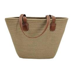 Amagogo Gewebte Einkaufstasche, modisch für Frauen, Strand, Reisetasche, Herbst/Winter, lässige Handtasche, Beige von Amagogo