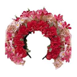 Amagogo Han-chinesisches Blumen-Stirnband, Damen-Cosplay-Haarband, doppelseitiger Seidenblumen-Kopfschmuck, florale Kopfbedeckung für Performance-Party, Rot von Amagogo
