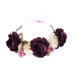 Amagogo Rosenblumenkrone, Boho-Blumenstirnband, Haarkranz, Blumenkopfschmuck mit Band, Hochzeitsfeier, Festivalfotos, Violett von Amagogo