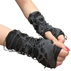 Amagogo Steampunk Black Fingerless Gloves Rock Arm Warmer Ripped Gloves Clothes Accessories von Amagogo