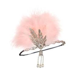 Amagogo Stirnband Kopfschmuck Vintage Stil Headwrap Haarband Kopfbedeckung Feder Stirnband für Cosplay Party Karneval Hochzeit Braut, Rosa Feder von Amagogo