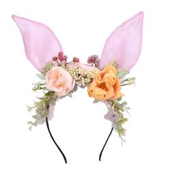 Amagogo Stirnband mit Osterhasenohren, künstliche Blumen, Haarband für Bühnenauftritte, ROSA von Amagogo