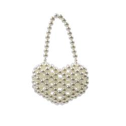 Amamcy Mädchen Mini Weiß Perle Geldbörse Handtasche Vintage Perle Satchel Schultertasche Perle Perlen Clutch Abendtasche für Frauen, Weiß- Handtasche in Herzform, Einheitsgröße von Amamcy