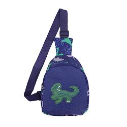 Niedlicher kleiner Sling Daypack Cartoon Affe Crossbody Sling Bag Reise Wandern Brusttasche Casual Daypack für Jungen Mädchen, Blau mit grünem Tyrannosaurus, Einheitsgröße von Amamcy