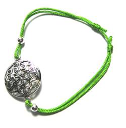 Armband Blume des Lebens 18 mm 925er Silber mit verstellbarem grünen Stoffband von Amaryllis
