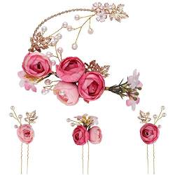 4 Stück U förmige Rose Haarnadel Blume, Blume Französisch Seite Kämme Haarspangen,Braut Brautjungfer Haarschmuck,Hochzeit Accessoires für Braut Brautjungfer, Mädchen Haarschmuck von Amasawa