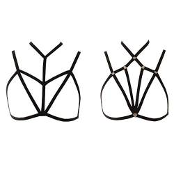 Amasawa 2 Stück Damen verstellbare Harness Bra elastischen Büstenhalter,Damen Geschirr Elastisch Cupless Käfig BH Hohl Aus Riemchen Ernte Oben von Amasawa