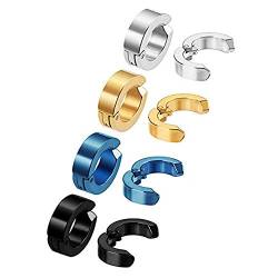 Unisex 4 Paar Klassische Creolen Ohrringe Edelstahl Ohrhänger Geeignet sowohl für Männer und Frauen Silber/Blau/Golden/Schwarz von Amasawa