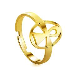 Amaxer Ägypten Ankh Kreuz Ring Ägyptisches Kreuz Schlüssel des Lebens Amulett Ring Offen Verstellbar Fingerring Schmuck Geschenke für Frauen Männer (Stil2-Gold) von Amaxer