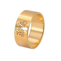 Amaxer Baum des Lebens Hohlring für Damen Herren Wikinger Lebensbaum Edelstahl Statement Band Fingerringe Schmuck Jubiläum Hochzeitspaar Geschenke (Gold, 7) von Amaxer