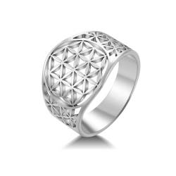 Amaxer Blume des Lebens Ring für Damen, Mandala, heilige Geometrie, trendig, Edelstahl, ausgehöhlt, Statement-Band, Fingerring (Silber, 20mm) von Amaxer