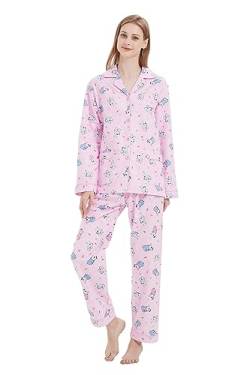 Amaxer Damen Flanell Thermal Pyjama Set 100% Baumwolle Herbst/Winter Pyjama Set，Hund im rosa Kleid，3XL von Amaxer