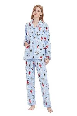 Amaxer Damen Flanell Thermal Pyjama Set 100% Baumwolle Herbst/Winter Pyjama Set，Ski-Welpe，XL von Amaxer