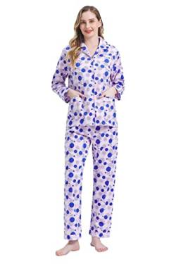 Amaxer Damen Zweiteiliger Schlafanzug Baumwolle Pyjama Set Langarm Nachtwäsche Hausanzug Sleepwear und Pyjamahose Lounge Sets,Blauer Kreis,M von Amaxer