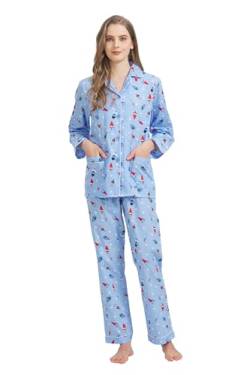 Amaxer Damen Zweiteiliger Schlafanzug Baumwolle Pyjama Set Langarm Nachtwäsche Hausanzug Sleepwear und Pyjamahose Lounge Sets,Erfrischendes EIS,L von Amaxer